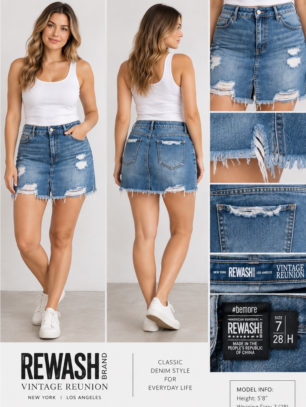 Rewash Vintage Reunion Distressed Denim Mini Skirt Size 7/28 Frayed Y2K